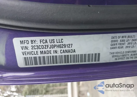 2023 Dodge Challenger R/T Scat Pack Widebody из США, поврежденный, VIN 2C3CDZFJ0PH629127